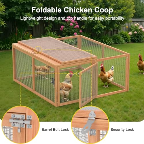 Kecreque Portable Chicken Coop Run Rabbit Cage No Assembly Chicken Pens Outdoor with Top & Side Opening Doors Wooden Chicken Brooder Box,Small Animal Poultry Cage 45\"x 42\"x 20\" - Thumbnail 3