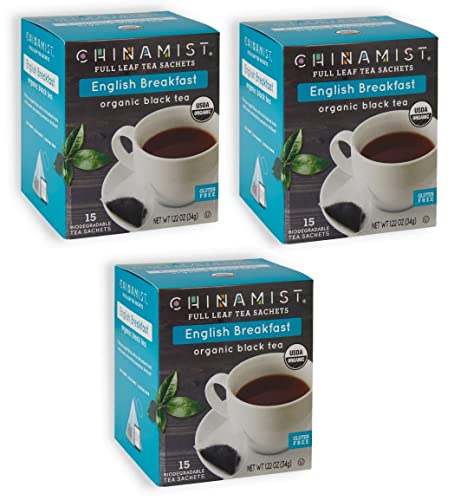 China Mist - English Breakfast Organic Black Full Leaf Tea Sachet, 15 Count Box - Biodegradable And Individually Wrapped (3 Pack) #TOP12