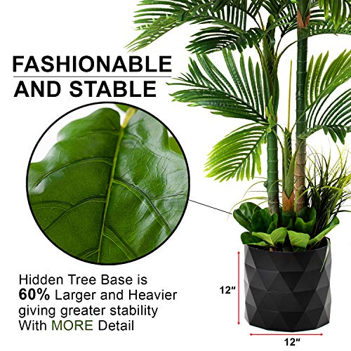 Garden Couture Deluxe 78" Golden Cane Palm Artificial Tree + Premium Fiddle Leaf Foliage In 8" Base + 12" Plant Pot Skirt #TOP2