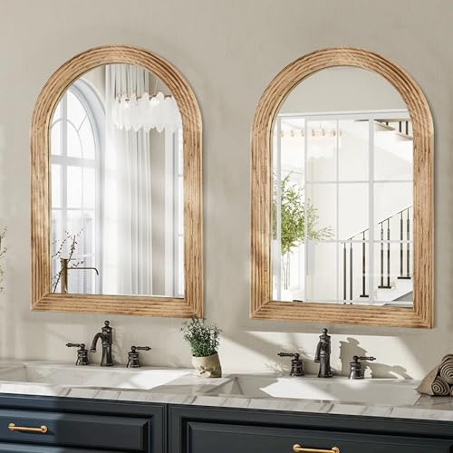 LOSOUR 2 Pack Arched Mirror, Farmhouse Decor Solid Wood Frame