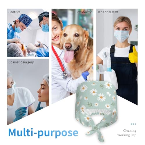 Image of Working Cap Scrub Cap with Sweatband Adjustable Unisex Women Tie Back Hat Nurse Surgical Caps