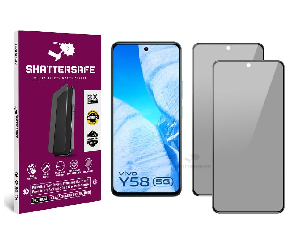 Image of Anti-Spy Privacy Tempered Glass Compatible For Vivo Y58 5G [Pack of 2]. 9H Hardness, Anti-Scratch, Edge-to-Edge Protection With Easy Installation Kit & Case Friendly Fit.