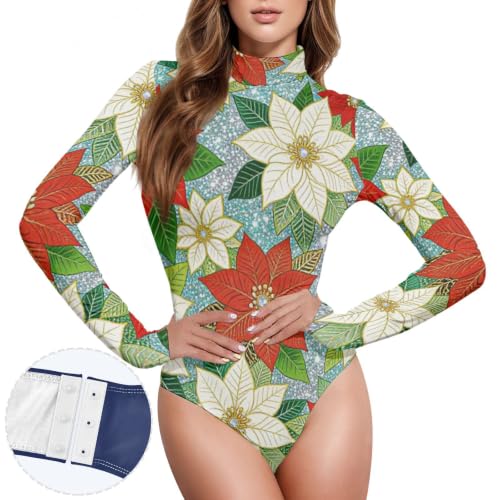 Body moldeador para mujer GuoChe de cuello alto con estampado botánico rojo 2