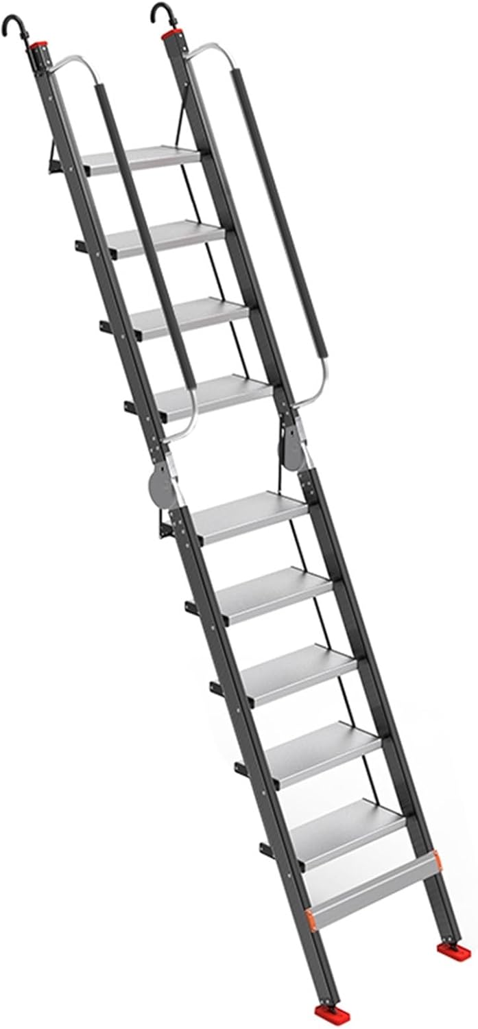 Step Ladder Durable and Safe, Attic Bunk Bed Ladder, Emergency Fire Climbing Ladder, Outdoor Wall Climbing Ladder Adjustable 3 Levels of Height, with Non-Slip Feet(Black,275cm/108in)