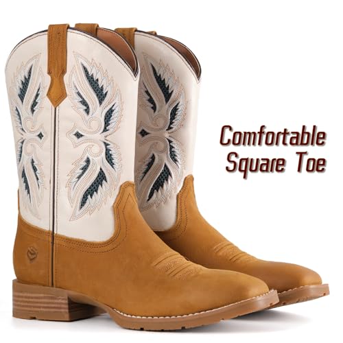 Image of SUREWAY Cowboy Boots For Men - Mens Square Toe Western Boot,Oil /Slip Resistant,Durable Fashionable Classic Pull on 10 Inch Boots Mid Calf Wellington Boots
