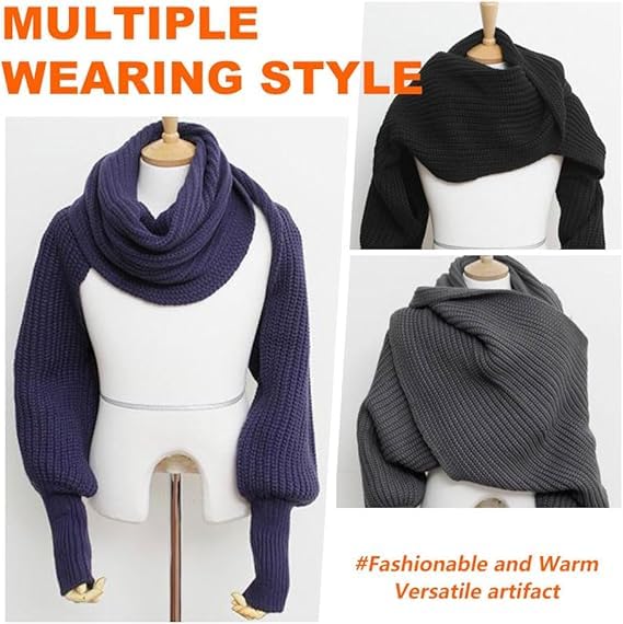 2024 New Scarf with Sleeves for Women,Upgrade Sweater Scarf with Sleeves, Multifunctional Cozy Scarf Crochet Wrap3