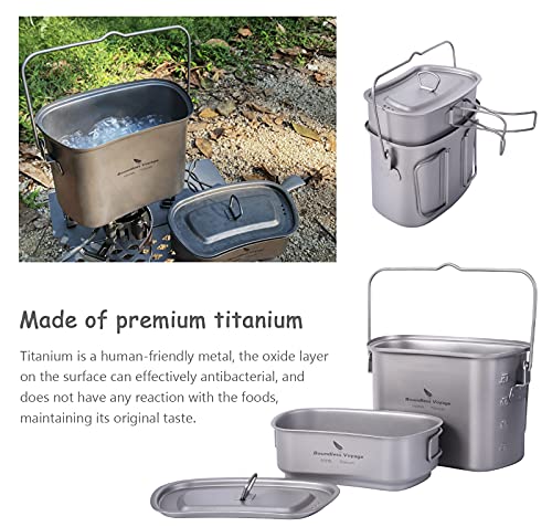 Boundless Voyage Titanium Mess Kit Hanging Pot Cup With Lid Folding Handles Outdoor Camping Cooking Set Ultralight Portable Tableware Cookware #TOP4