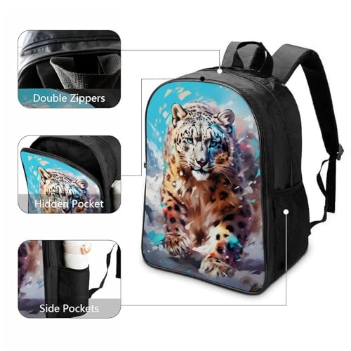 Mochila escolar de moda Snow Leopard para colegio y extraescolares 3