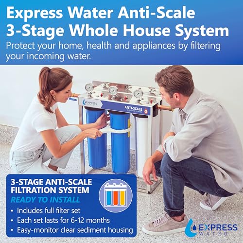 Image of Express Water Whole House Water Filter System, 3 Stage Home Purifier System, Top Tier Filtration Specially Designed to Prevent Scale Build-Up, Protects Pipes and Appliances