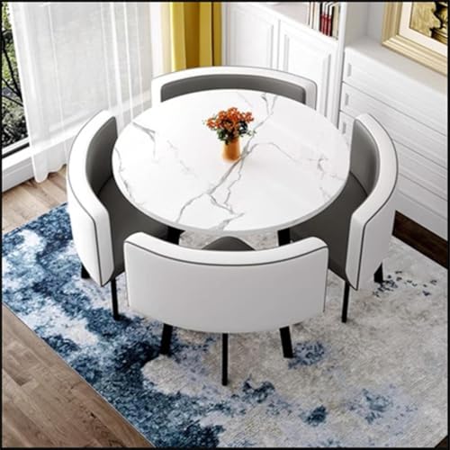Moderno juego de comedor de 5 piezas con mesa redonda y 4 sillas que ahorran espacio, elegante y funcional para sala de estar y dormitorio, 70 cm, perfecto para espacios pequeños
