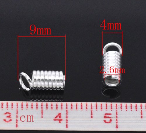 Silver Plated Coil End Crimp Fasteners 9x4mm (fit 2-2.5mm cord), sold per pack of 200