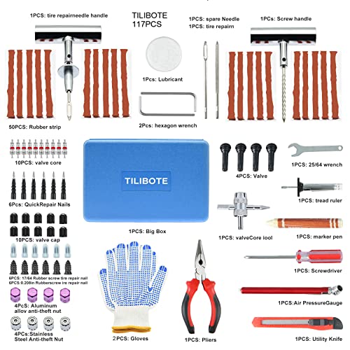 TILIBOTE Tire Repair Kit,117pcs Heavy Duty Tire Plug Kit,with Universal Tire Patch Kit to Plug Flats for Car/Motorcycle/Truck/Tractor/Trailer/RV/ATV - Image 3