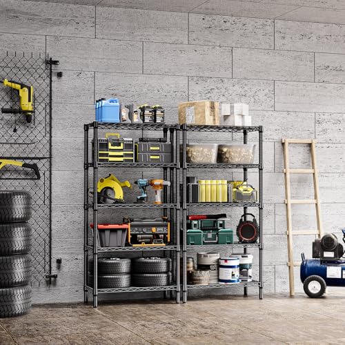 Image of M MZG 1250 lbs 5 Tier Shelf Metal Storage Shelves Shelving Wire Rack Heavy Duty Closet Organizers for Garage Kitchen Bathroom Laundry Black 13.8 inch D x 29.5 inch W x 59.5 inch H