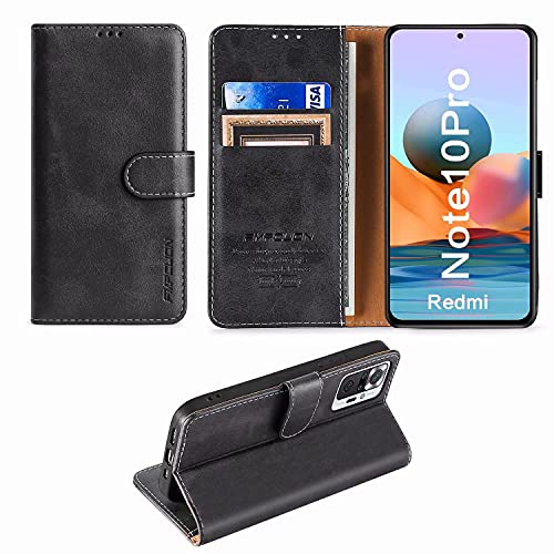 FMPCUON Custodia Compatibile per Xiaomi Redmi Note 10 PRO/Note 10 PRO Max Cover a Libretto in Pelle di qualità Premium Portafoglio Flip Caso [Slot][Supporto Stand] [Chiusura Magnetica],Nero