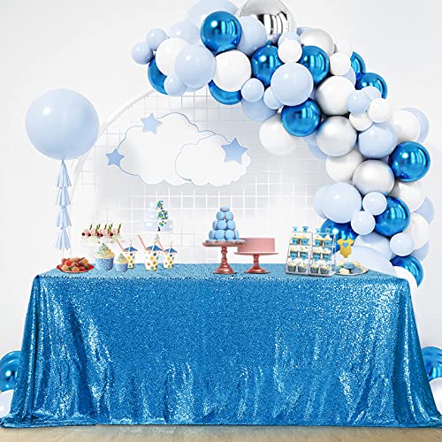 Image of B-COOL Sequin Tablecloth Shiny Table Cloth for Birthday Wedding Party Prom Banquet Sparkling Table Overlays Aqua Blue 90x90 inches
