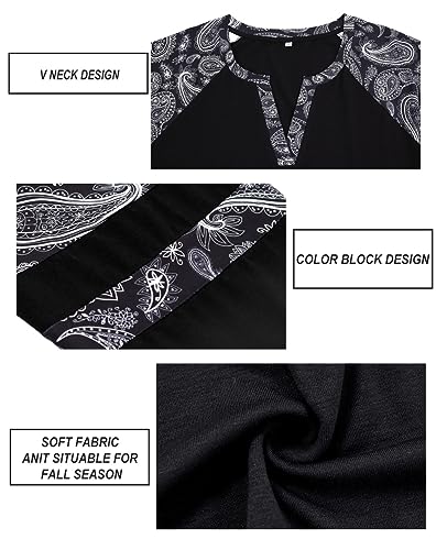 Image of CARCOS Plus Size Tops for Women Long Sleeve Fall Tunic Color Block Camo /Plaid /Leopard /Fall Blouse Crewneck Tshirt XL-5XL