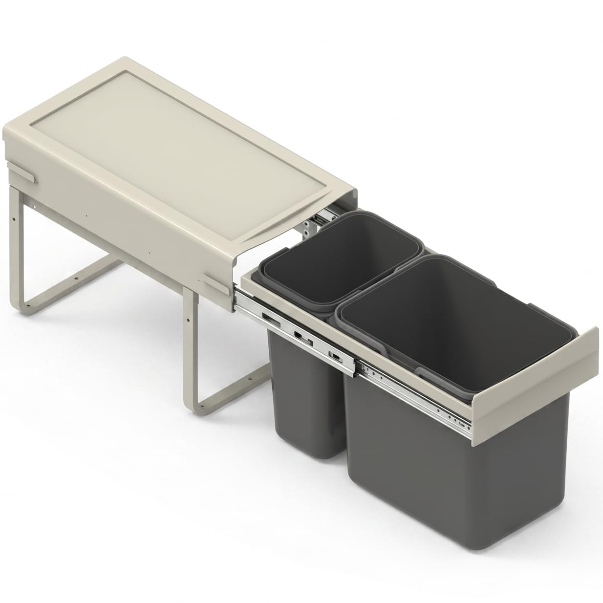 REJS Einbau-Mülleimer für 30 cm Schrank 2-fach Abfallsystem mit Deckel Soft-Close & Vollauszug 26,4 x 50,5 x 33 cm (1x 15L + 1x 7L) Frontmontage Silberfarben