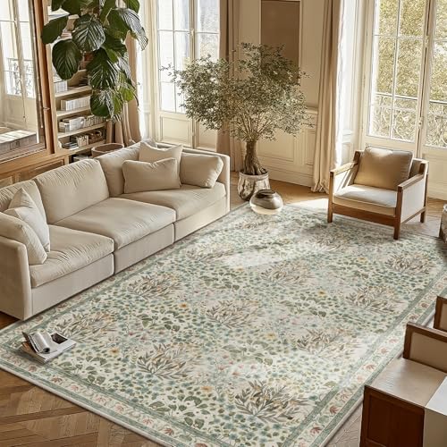 Image of Washable Area Rug 6x9 - Oriental Vintage Dining Room Rug for Living Room, Bedroom, Kids Playroom & Baby Nursery - Low Pile, Non-Slip, Lightweight & Stain Resistant