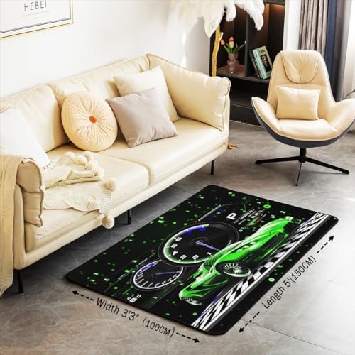 Alfombra Decorativa Infantil Coche de Carreras Verde 3x5 miniatura 3