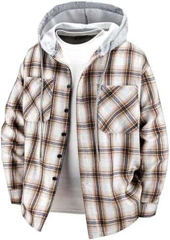 Men's Hoodie, Check Shirt, Hooded, Outerwear, Outerwear, Large Size, Autumn, Winter, Spring, Long Sleeve, Stylish, Loose, Casual, Work, School, Unisex