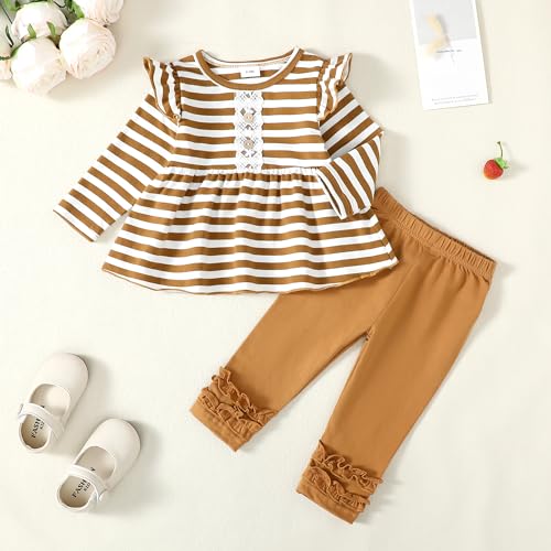 Image of Newborn Baby Girl Clothes Toddler Girl Outfits Ruffle Long Sleeve Tops Pants with Hats and Headband Fall Summer Clothes Sets