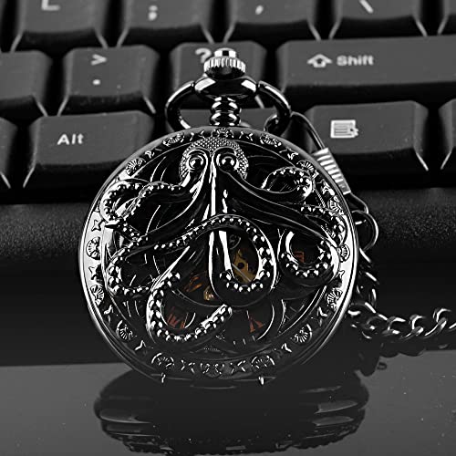 Image of Hand Winding Hollow Roman Numerals Mechanical Pocket Watch Steampunk Mens Watches
