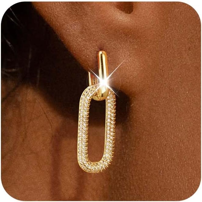 BvuemGold Earrings for Women, Trendy Dainty 14k Gold Plated Dangle Hoops Earrings Simple Stud Chunky Huggie Earrings Lightweight Hypoallergenic Minimalist Aesthetic Gold Jewelry for Women Girls