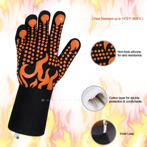 Image of Comsmart BBQ Gloves, 1472F Heat Resistant Grilling Gloves Silicone Non-Slip Oven Gloves Long Kitchen Gloves for Barbecue, Cooking, Baking, Short, Orange