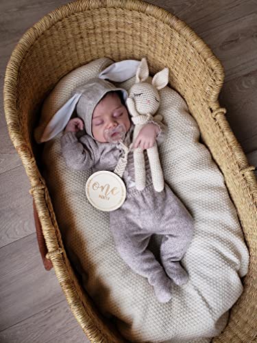 Baby Bunny Hat Bonnet Country Vintage Cotton Linen W/Velvet Rabbit Ears Easter Bonnet Hat (As1, Age, 6_Months, 12_Months, Camel Linen Velvet Bunny) #TOP4