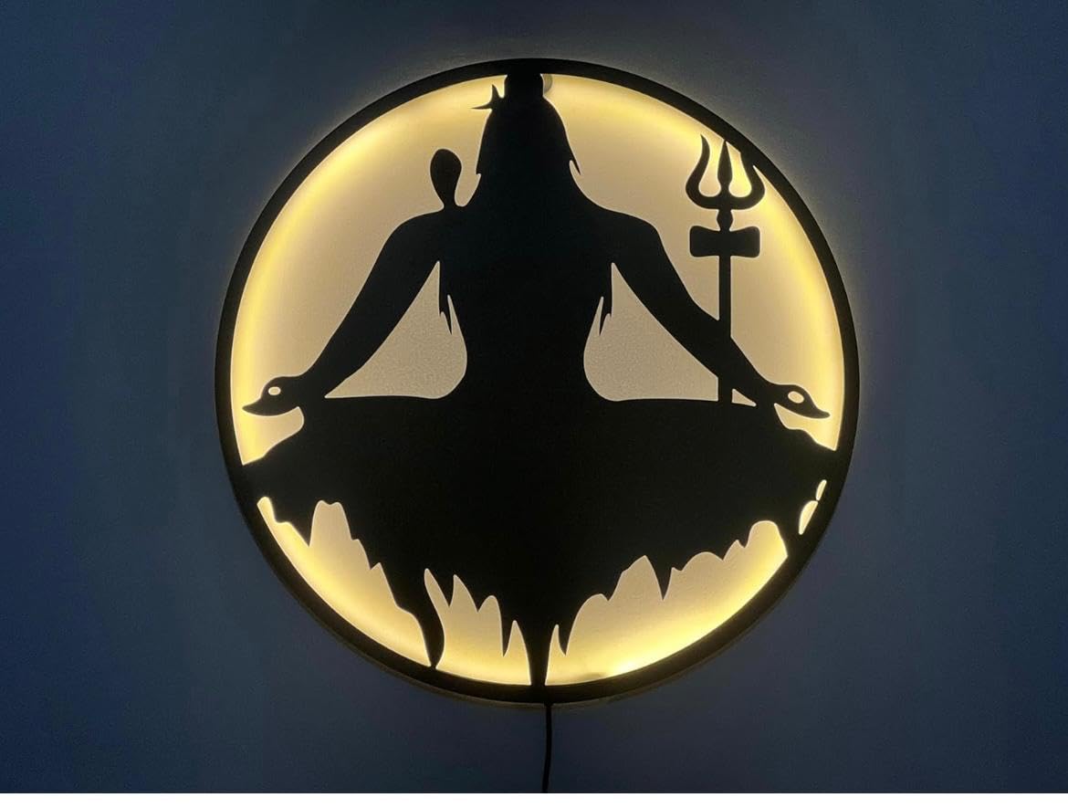 M.K Handicraft Backlit Lord Shiva 24 Inch Mahadev Metal 3D Wall Art with Led Backlight Decorative Showpiece - 60 cm (Iron,Black) (Black) 1
