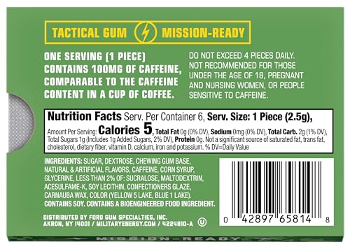 Image of MEG (Military Energy Gum) - Spearmint | Energy Caffeine Gum | 100mg Caffeine Per Piece |Fast-Acting Performance Boost - 12 Packs
