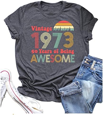 1973 Vintage Shirt for Women 50th Birthday Gifts 1973 Birthday Gifts Idea Retro Short Sleevel T Shirts Party Tops Funny Tees (as1, Alpha, s, Regular, Regular, 1973-Dark Grey, Small)