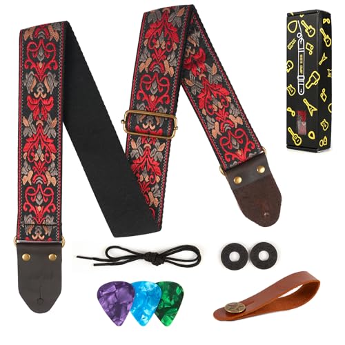 Guitar Strap,Jacquard Embroidered Cotton Guitar Straps with Real Leather Ends for Acoustic Guitars - Les Beatles, Paul McCartney, John Lennon, RIngo Starr, George Harrison Guitar Strap,Jacquard Embroidered Cotton Guitar Straps with Real Leather Ends for Acoustic Guitars