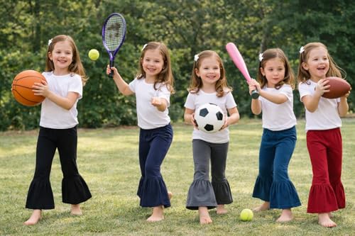Image of T2F Girls Flared Leggings Pack of 5 | Cotton Stretch Bell Bottom Pants | Soft Comfortable for Kids