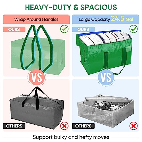 Image of BALEINE 4-Pack Oversized Moving Bags with Reinforced Handles, Heavy-Duty Storage Tote for Clothes, Moving Supplies (Light Green, 4-Pack)