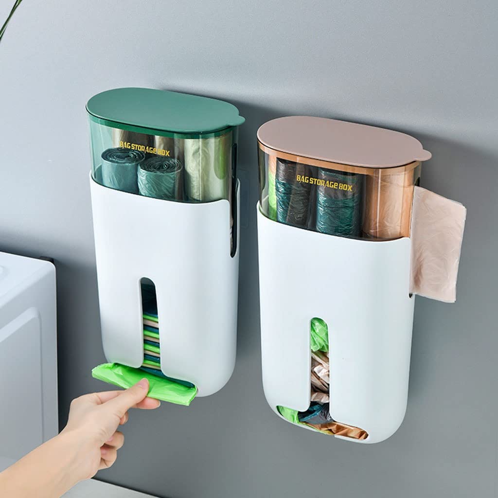 Dos bolsas de basura de almacenamiento de plástico organizador de bolsas de cocina montado en la pared (color: Braun)