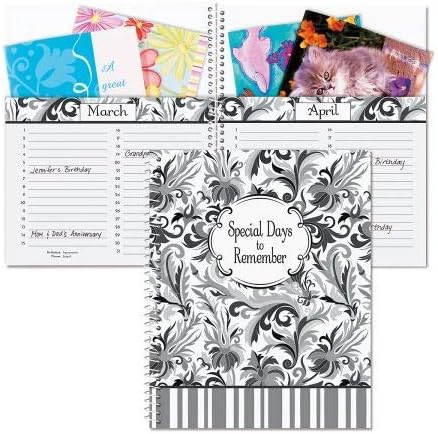 Black Elegance Greeting Card Organizer Book - Monthly Pocket Pages For Keeping Greeting Cards, Softcover, 8" x 10", Spiral Bound