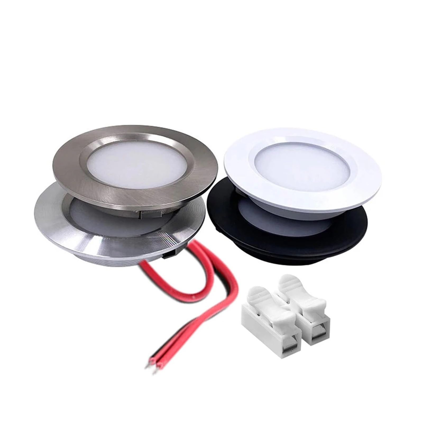 4 pezzi 12V 24V luce LED sottile for armadietto 3W ultra sottile 14mm 2'' lampada da incasso a soffitto foro 55mm luce da incasso for libreria domestica(Natural White,SILVER SHELL_DC 24V)