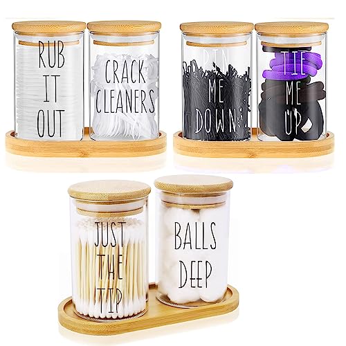 6er-Pack Bambus Q-Tip Halter – Badezimmer-Organizer, 284 Ml, BPA-frei, Mit Etiketten