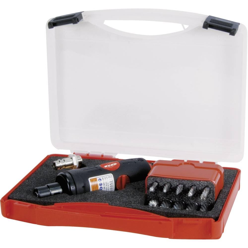RUKO 116100 - Kit amoladora neumática y juego 10 fresas metal duro con vástago de 6 mm
