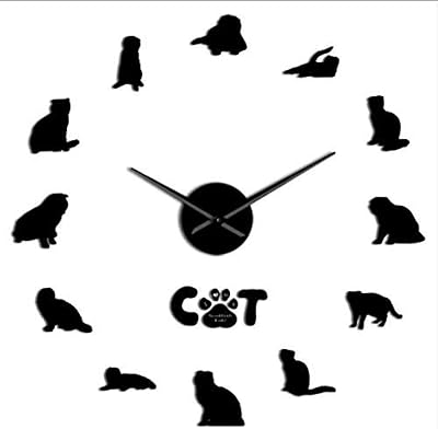 nnn Ecossais Fold Cat Miroir Effet Autocollant Diy Mur Art Geant Horloge Murale Chat Amant Scotch Fold Exclusive Horloge Murale Kitty Home Decor 27inch Amazon Fr Cuisine Maison