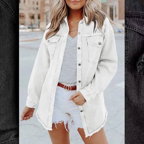 The Beauty North Denim Jacket Casual Denim Button Down Distressed Jacket Long Jean Jackets for Women2