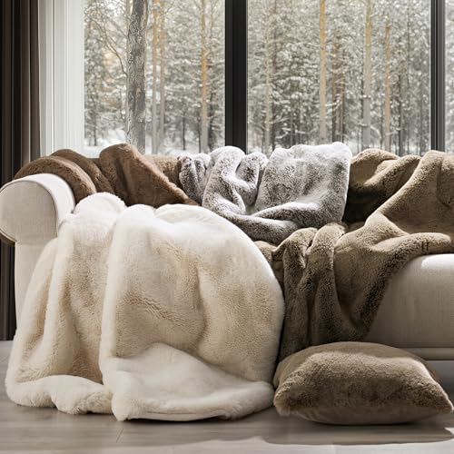 Luxury Soft Faux Chinchilla Fur Throw Blanket for Couch, Warm Thick Heavy Winter Throw Blanket 1220GSM for Bed, Fluffy Cozy Mink Blanket with Reversible Velvet, Champagne Fawn, 60"x80" - Image 6