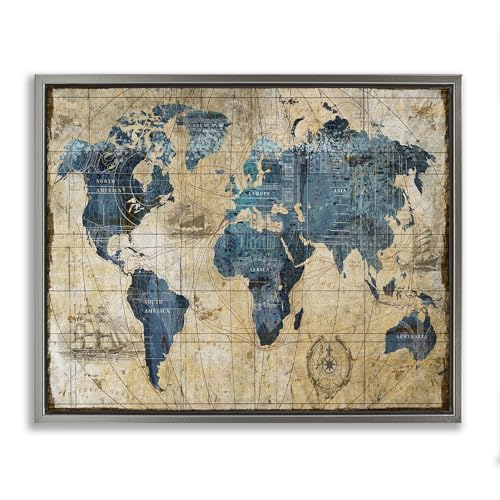 'Vintage Abstract World Map Design'| Floating Frame Canvas Art