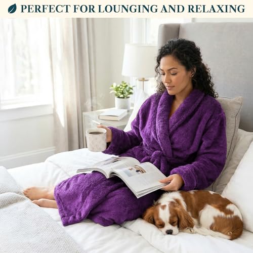 Image of PAVILIA Premium Womens Plush Soft Robe Fluffy, Warm, Fleece Sherpa Shaggy Bathrobe
