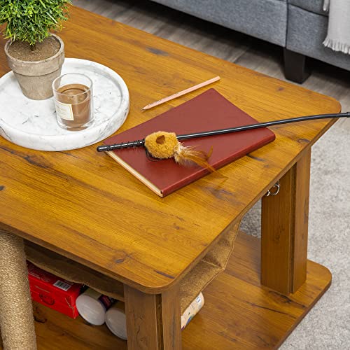 Miniatura 6 de Pawhut Mesa De Centro Hamaca Para Gatos Con 2 Postes Rascadores De Yute Y Estante Inferior De Almacenaje 79x59x45,5 Cm Marrón