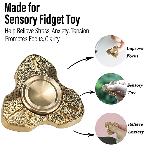 Image of FREELOVE Metal Fidget Spinner, Brass Heavy, Long Spinning Toys, Cool Silent, Small Mini 2nd Fox Figette Spiner for Adults Men Anxiety, Quiet Bearing, Relief Brass