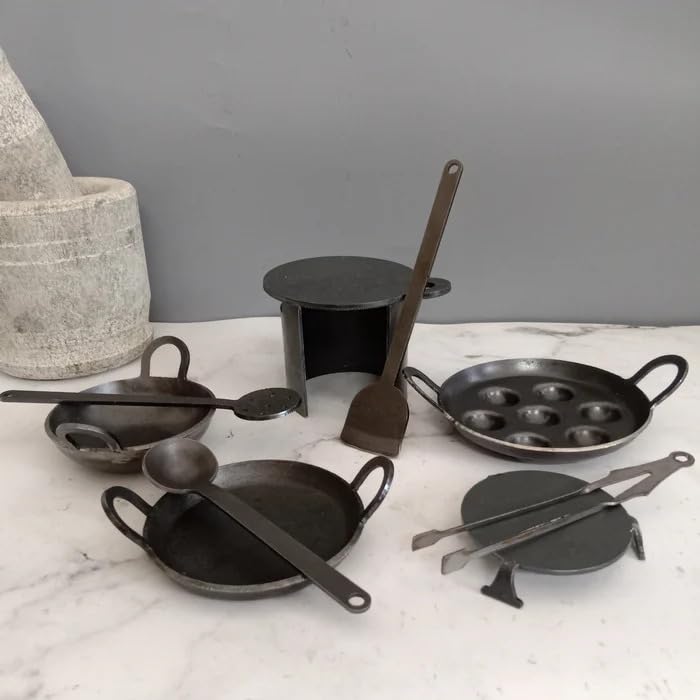 Zishta- Iron Miniature Cooking Set - Small | Miniature Kitchen Cooking Set for Kids Toys |Mini Kitchen Set|Mini Iron Real Cooking Play Set for Boys and Girls-Medium