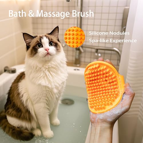 Image of Cat grooming kit,5pcs Deshedding Brush for Cat with Kitten Nail Clipper,Cat Brush,Flea Comb and Bath Brush,Suitable for Short and Long Haired Cats,Indoor Cats and Travel,Orange