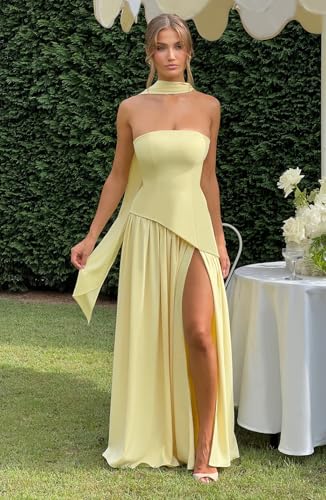 Chiffon Long Bridesmaid Dresses with Scarf A-Line Strapless Formal Prom Dress 20253